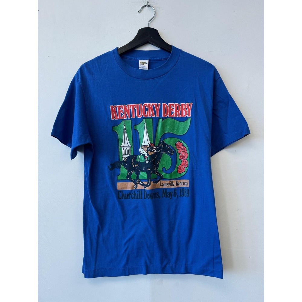 Vintage Kentucky Derby 115‎ Shirt Mens Small Blue Trench Horse Racing 1989